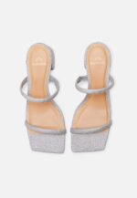 Maiate Silver Textile Mules – 4cm Low Block Heel Slip-On - Image 2