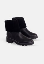 Andira Black Leather Ankle Boots – 5cm Block Heel Shearling Lug Sole - Image 2