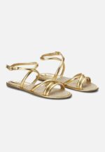 Angico Gold Leather Flat Sandals - Image 5