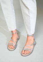 Angico Silver Leather Strappy Flat - Image 3