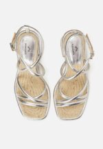 Bromelia Silver Leather Sandals – 7cm Block Heel - Image 5