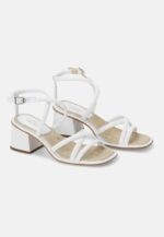 Bromelia White Leather Sandals – 7cm Block Heel - Image 3