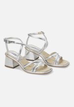 Bromelia Silver Leather Sandals – 7cm Block Heel - Image 4