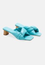 Carobá Turquoise Leather Mules – 4cm Cylindrical Block Heel Slip-On - Image 2