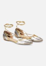 Cereja Gold Leather Tie-Up Flat Sandals - Image 3