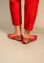 Pindaiva Red Suede Embroidered Ballerinas - Image 4