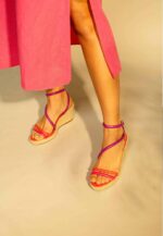 Romã Pink Leather Espadrille Wedges – Jute Platform - Image 2