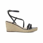 Romã Black Leather Espadrille Wedges – Jute Platform