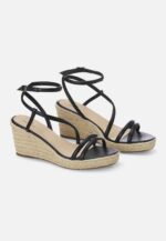 Romã Black Leather Espadrille Wedges – Jute Platform - Image 3
