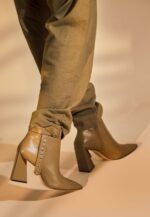 Salvia Leather Ankle Boots – 9cm Pointed Toe Green - Image 4