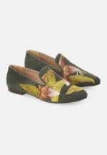 Canela Suede Green Leather Embroidered Loafers - Image 2