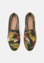 Canela Suede Green Leather Embroidered Loafers - Image 3