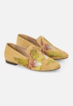 Canela Suede Yellow Leather Embroidered Loafers - Image 2