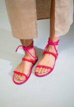 Urucum Pink Leather Lace-Up Sandals - Image 3