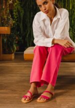 Cacau Calf Pink Leather Three-Strap Slide Sandals - Image 3