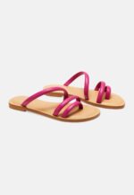 Cacau Calf Pink Leather Three-Strap Slide Sandals - Image 4