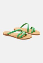 Cacau Calf Green Leather Three-Strap Slide Sandals - Image 2