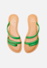 Cacau Calf Green Leather Three-Strap Slide Sandals - Image 3