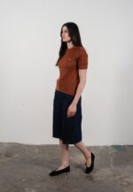 T-shirt col rond manches courtes femme en cachemire et laine ajouré ultrafin marron clair - FRIDA 8 - Image 3