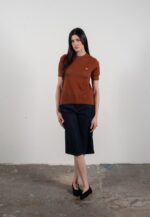 T-shirt col rond manches courtes femme en cachemire et laine ajouré ultrafin marron clair - FRIDA 8 - Image 5