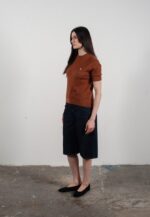 T-shirt col rond manches courtes femme en cachemire et laine ajouré ultrafin marron clair - FRIDA 8 - Image 2