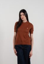 T-shirt col rond manches courtes femme en cachemire et laine ajouré ultrafin marron clair - FRIDA 8