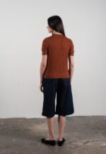 T-shirt col rond manches courtes femme en cachemire et laine ajouré ultrafin marron clair - FRIDA 8 - Image 4