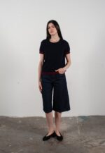 T shirt col rond manches courtes femme en cachemire & laine ultrafin bleu marine & rouge bordeaux - KELLY 1 - Image 4