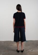 T shirt col rond manches courtes femme en cachemire & laine ultrafin bleu marine & rouge bordeaux - KELLY 1 - Image 3