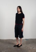T shirt col rond manches courtes femme en cachemire & laine ultrafin bleu marine & rouge bordeaux - KELLY 1 - Image 2