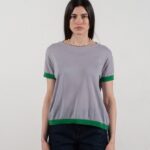 T shirt col rond manches courtes femme en cachemire & laine ultrafin lavande & vert - KELLY 1