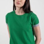 T-shirt col rond manches courtes femme en cachemire & laine ultrafin vert & lavande & blanc - KELLY 8