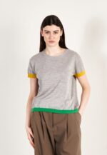 T-shirt col rond manches courtes femme en cachemire & laine ultrafin gris & jaune & vert - KELLY 8 - Image 2