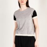T shirt col rond manches courtes femme en cachemire & laine ultrafin gris & noir & blanc - KELLY 7