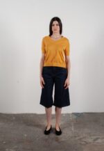 T-shirt col V manches courtes femme en cachemire et laine ultrafin jaune - FRIDA 10 - Image 2