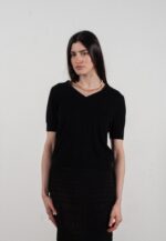 T-shirt col V manches courtes femme en cachemire et laine ultrafin noir - FRIDA 10