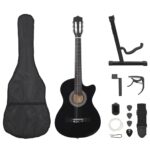 Vidaxl 12-Piece Guitar Set with 6 Strings Western Classical 38 Black