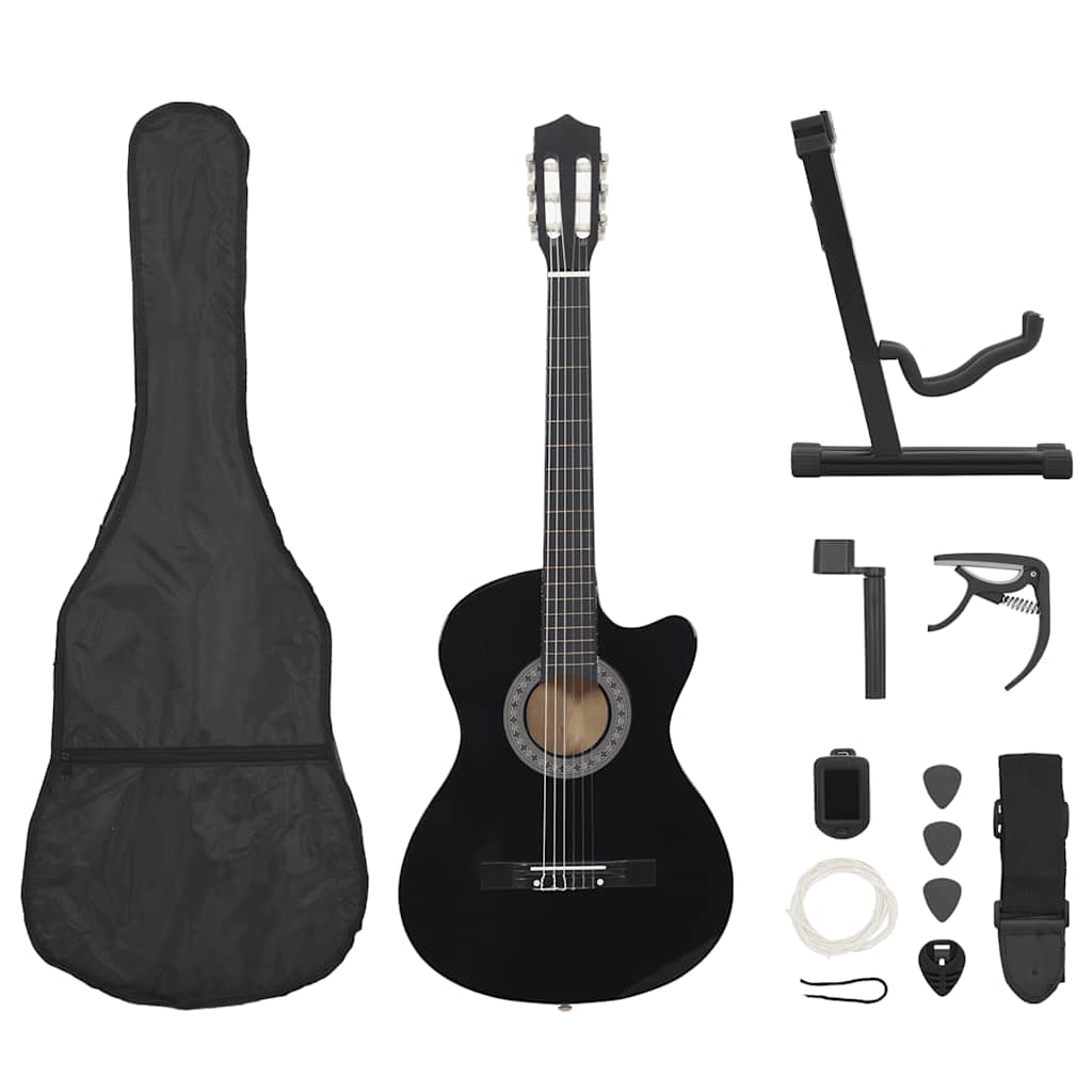 8719883885490_a_en_hd_1.jpg Vidaxl 12-Piece Guitar Set with 6 Strings Western Classical 38 Black - Image 1