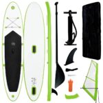 Vidaxl inflatable stand up paddleboard with sail set green and white