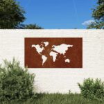 Vidaxl wall decoration garden world map design 105x55 cm corten steel