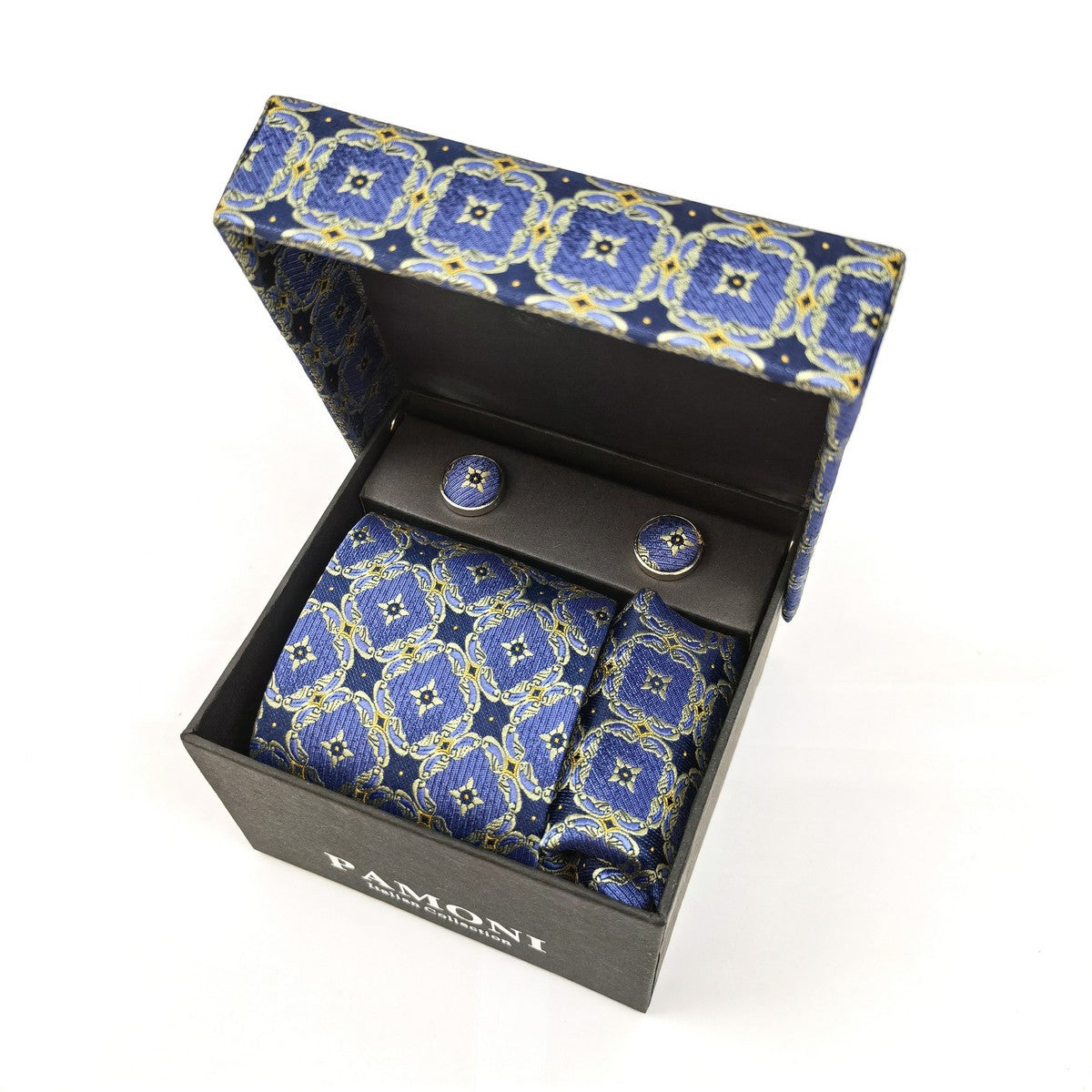 IMG_20220902_151709__68588.1662215295.1280.1280.jpg Blue And Grey Geometric Tie & Cufflinks Set - Image 1