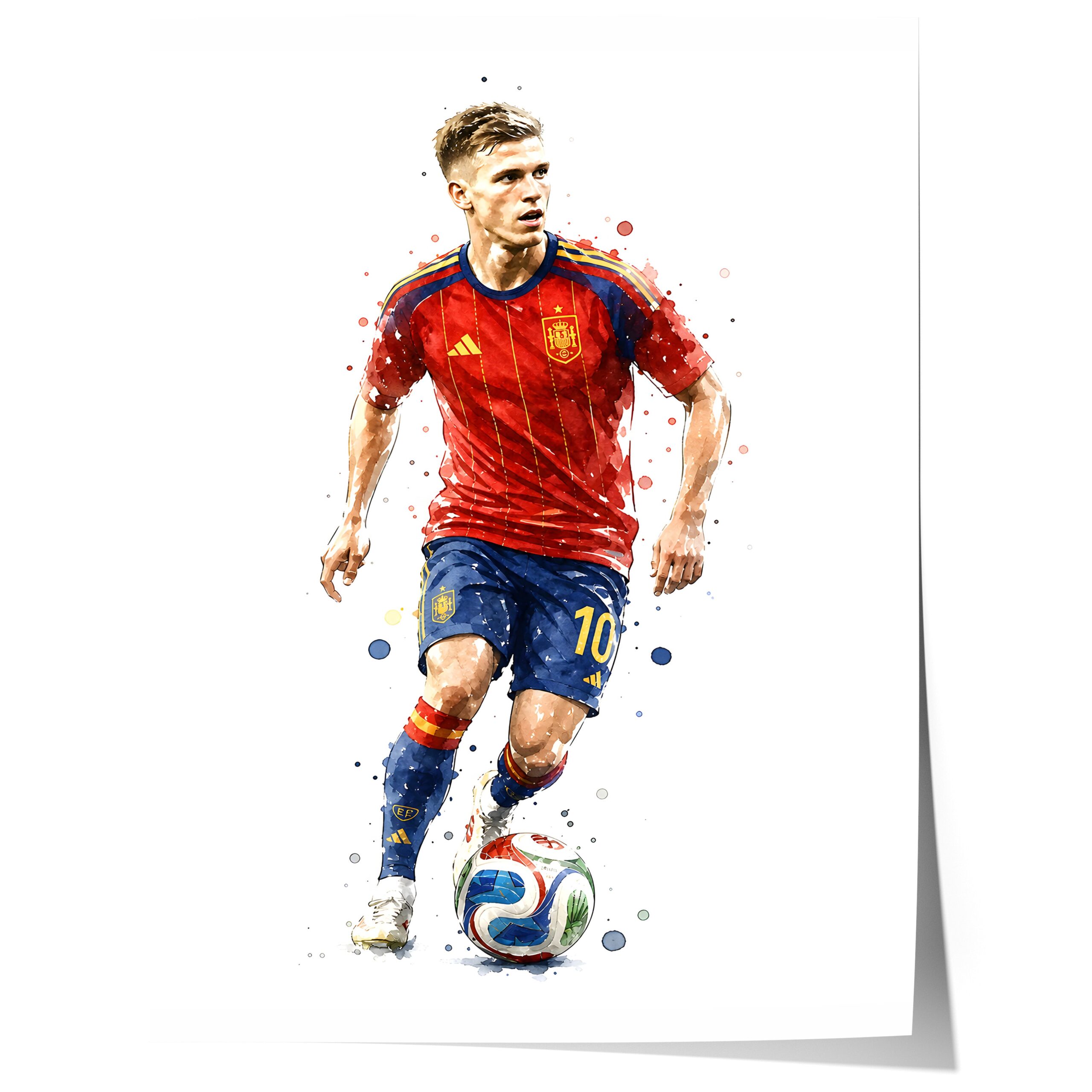Spanien_Fussball_Spieler_1_9e1e680a-75bb-4e40-8503-25f5feb5c446.jpg Spanien Fussball Poster · Geschenkidee · Aquarell Sport Wandbild · Deko Print ohne Rahmen - Image 1