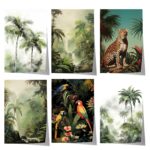 Dschungel Poster · Geschenkidee · Tropischer Regenwald Palmen Papageien und Leopard · Dekoprint ohne Rahmen