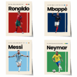 Poster Mbappe Ronaldo Messi Neymar Fußball Minimalistisch · Mid Century Modern · Wanddeko · WM Kunst · Frankreich Trikot · Kunstdruck ohne Rahmen