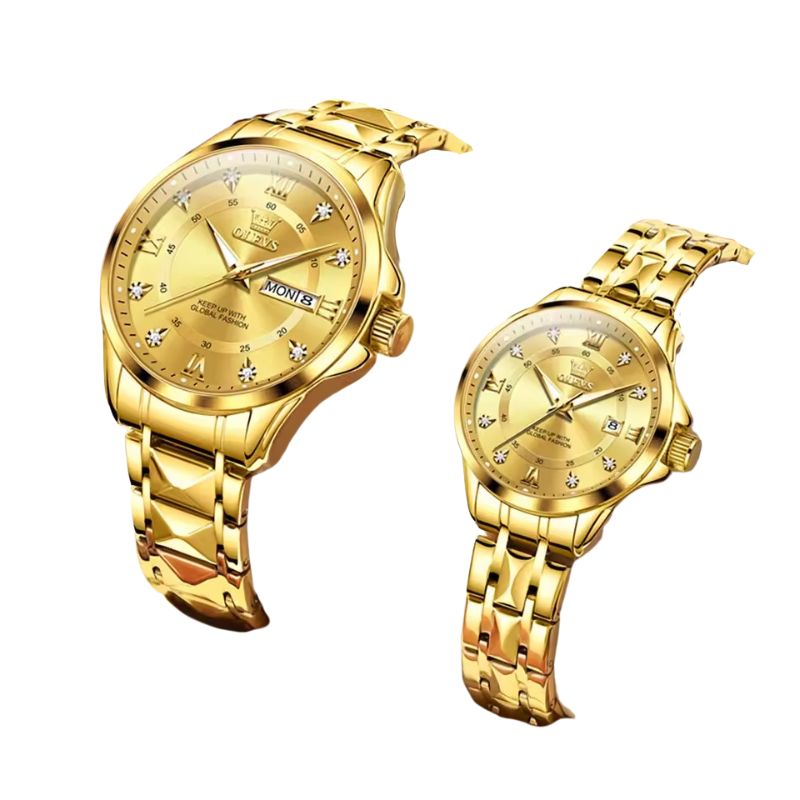 sampleproduct_19_96768de5-416f-406c-bd43-c6d6fd8406b4.png Quartz Couple Watch Stainless Steel Waterproof Pair (All Gold) - Image 1