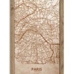 Wooden Street Map of Paris - Urban City Plan, in an oak frame