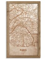 Wooden Street Map of Paris - Urban City Plan, in an oak frame