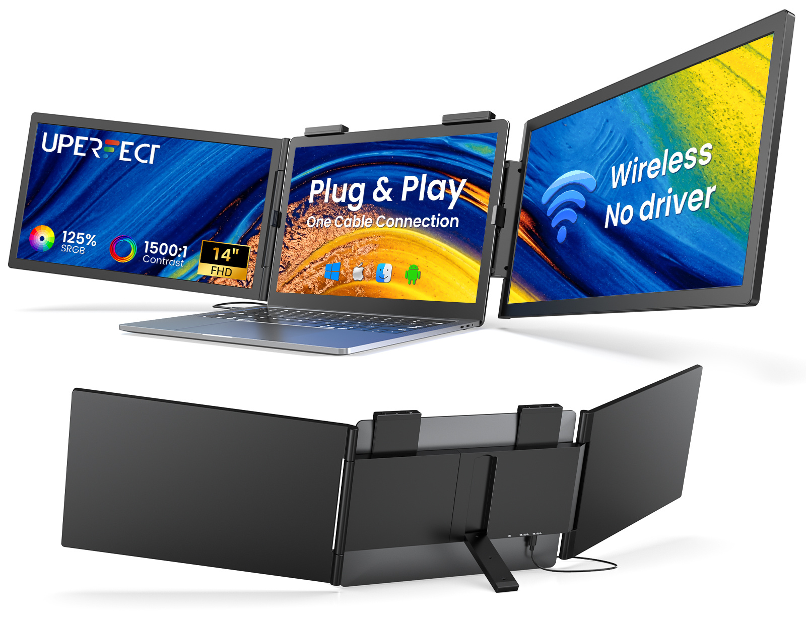 cfa3562a-e6a4-487b-9ae7-419cec2a6e8a.jpg Portable Monitor 14 Inch Wireless Triple, Laptop Screen Extender, Ultra-Slim - Image 1